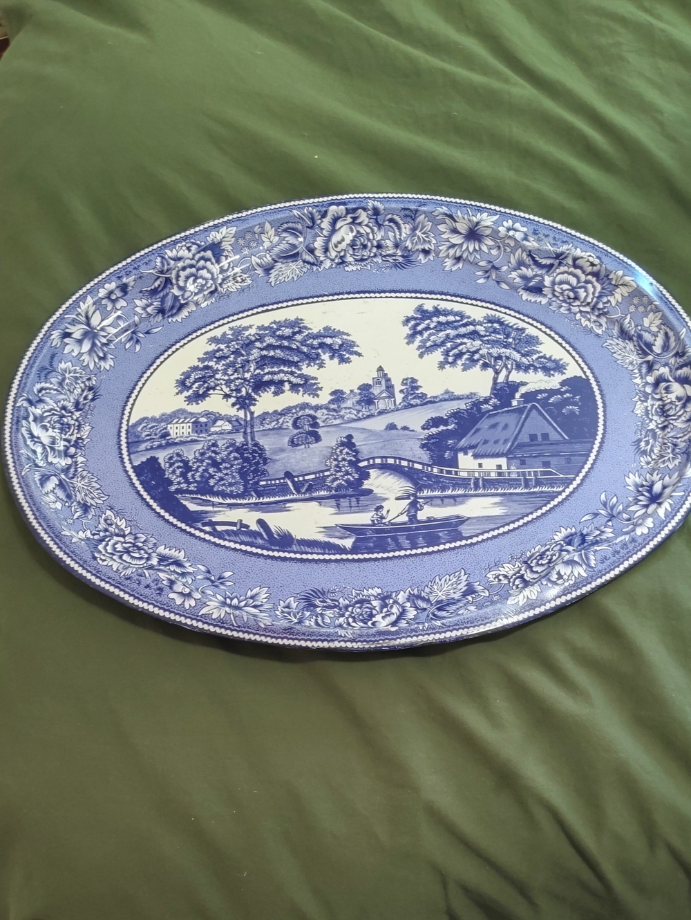 daher Decorated Ware Blue And White Metal Oval Serving Tray - Picture 1 of 7